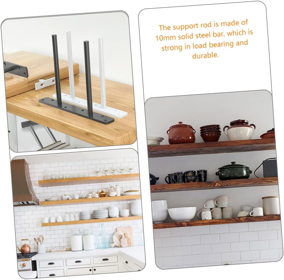 Gadpiparty 6pcs Heavy Duty Industrial Floating Shelf Bracket Wall Fixed Bracket for Shelves Solid Steel Bar