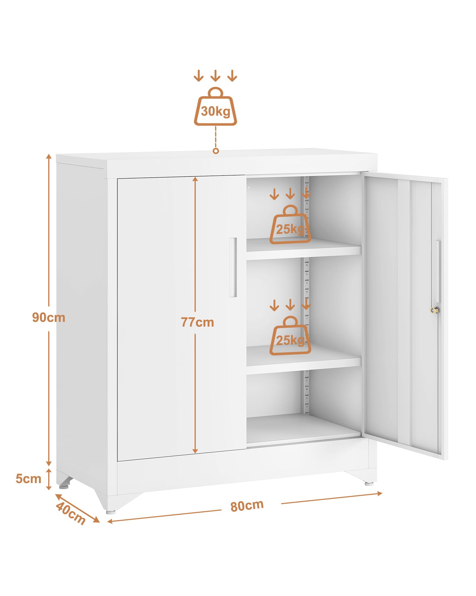 Aktenschrank, Aktenschrank Abschließbar, Metallschrank mit 2 Türen, Büroschrank mit Verstellbare Ablagen, Mehrzweckschrank, Spind Schrank, Stahlschrank, Arbeitszimmer, Wohnzimmer, Weiß