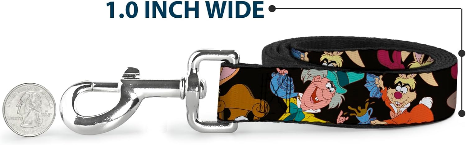 Buckle-Down Pet Leash - Mad Hatter's Tea Party Poses - 6 Feet Long - 1" Wide