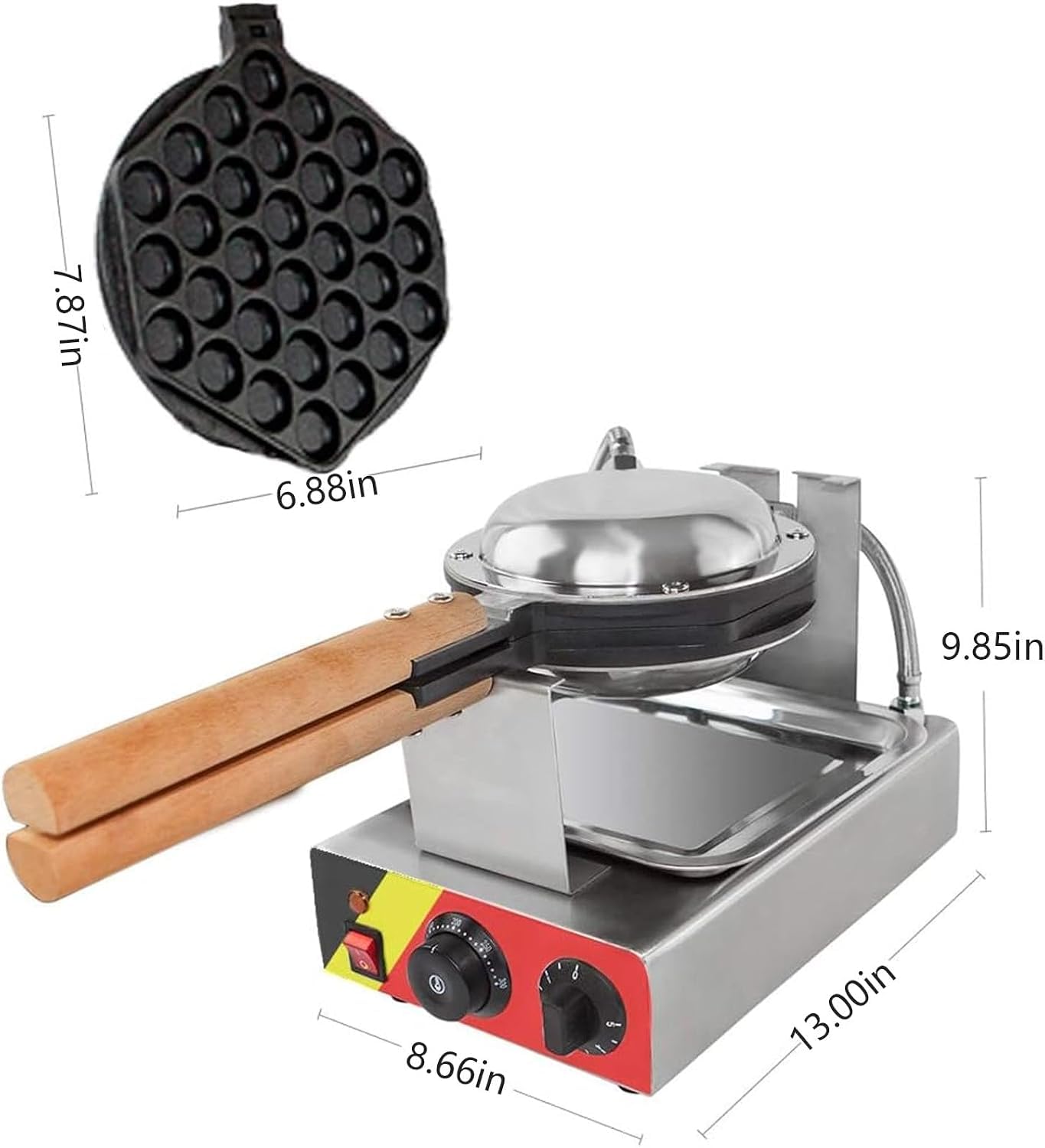 Máquina de gofres de burbujas comercial, 1400 W, acero inoxidable, antiadherente, para huevos de Hong Kong, con control de tiempo y temperatura separados