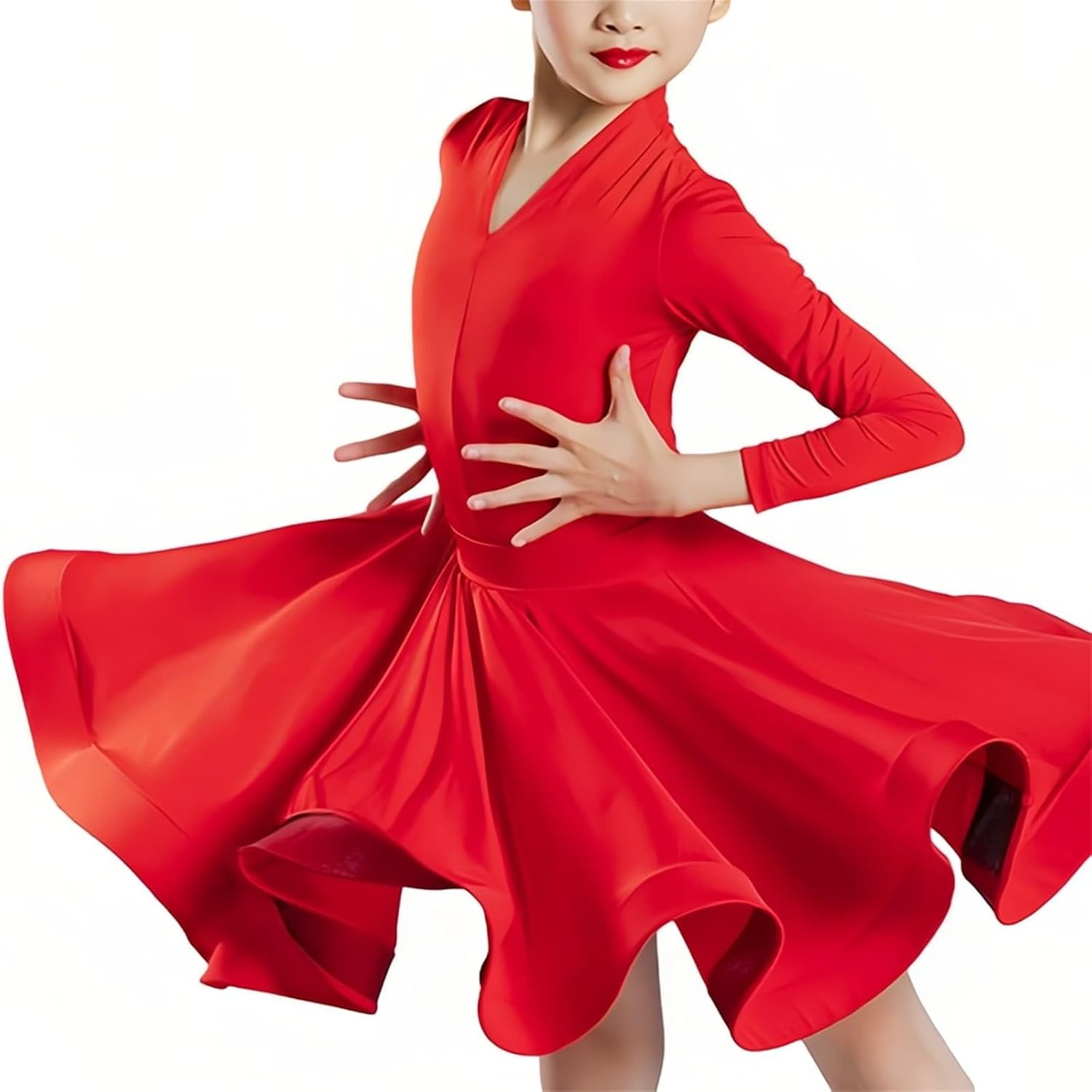Girls Latin Ballroom Dance Professional Long Sleeve Tango Salsa Dancewear Rumba Samba Costume