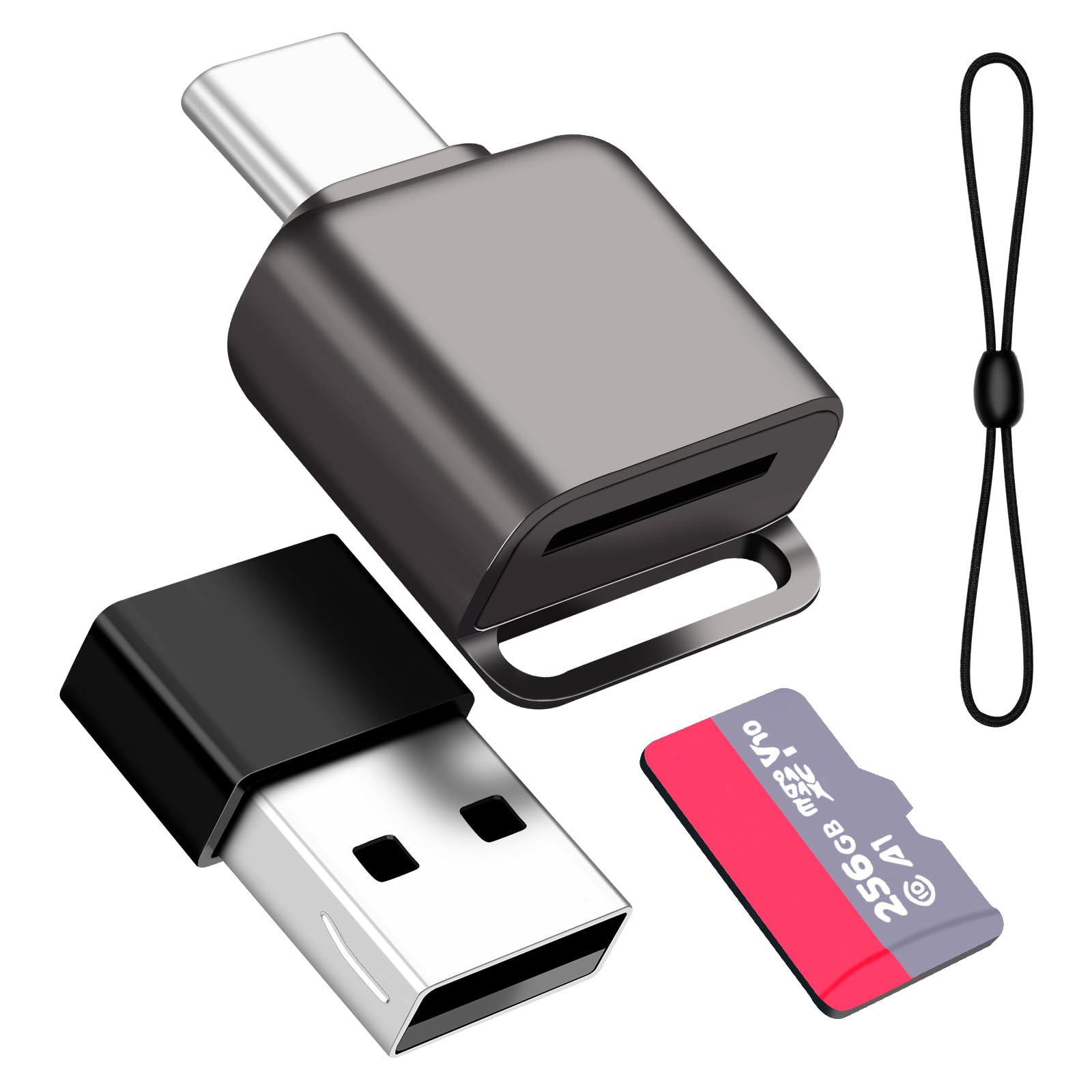 Czytnik kart microSDUSB, czytnik pamięci USB-C typu C 3.0 na TF z adapterem USB-C dla MacBook, laptopów i telefonów z Androidem, szary
