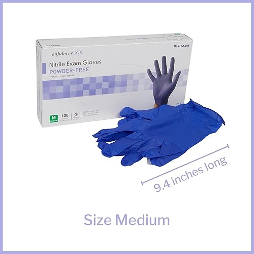 Miniatura 4 de McKesson Confiderm 3.0 - Guantes de nitrilo para examen, sin polvo, sin látex, ambidiestros, texturizados, no estériles, color azul oscuro, talla M,