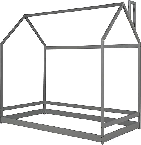 Miniatura 8 de Cama de casa para niños, cama de tamaño individual con techo, marco de cama de madera para niños, niños pequeños, adolescentes, niñas y niños, fácil