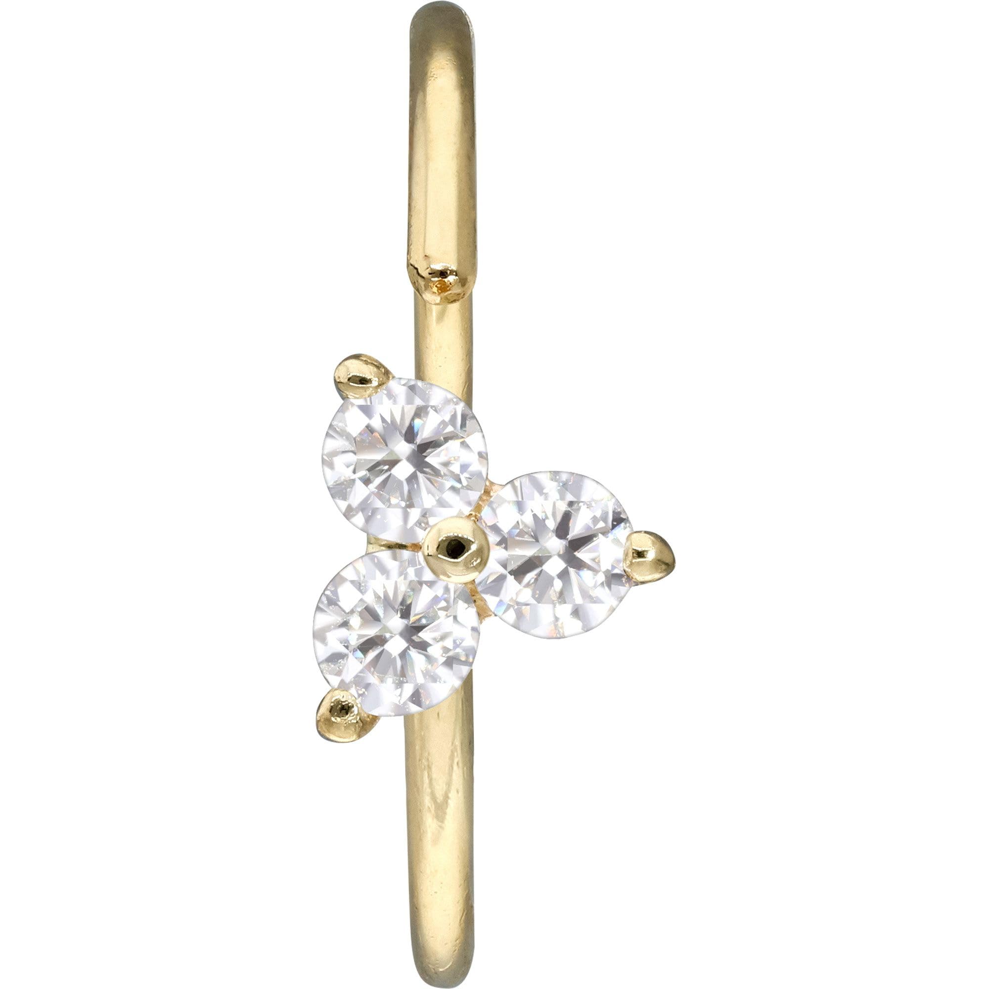 PIERCINGLINE Anillo para la nariz de oro de 14 quilates, diseño de flor de moissanita flexible, oro 585, 14 quilates