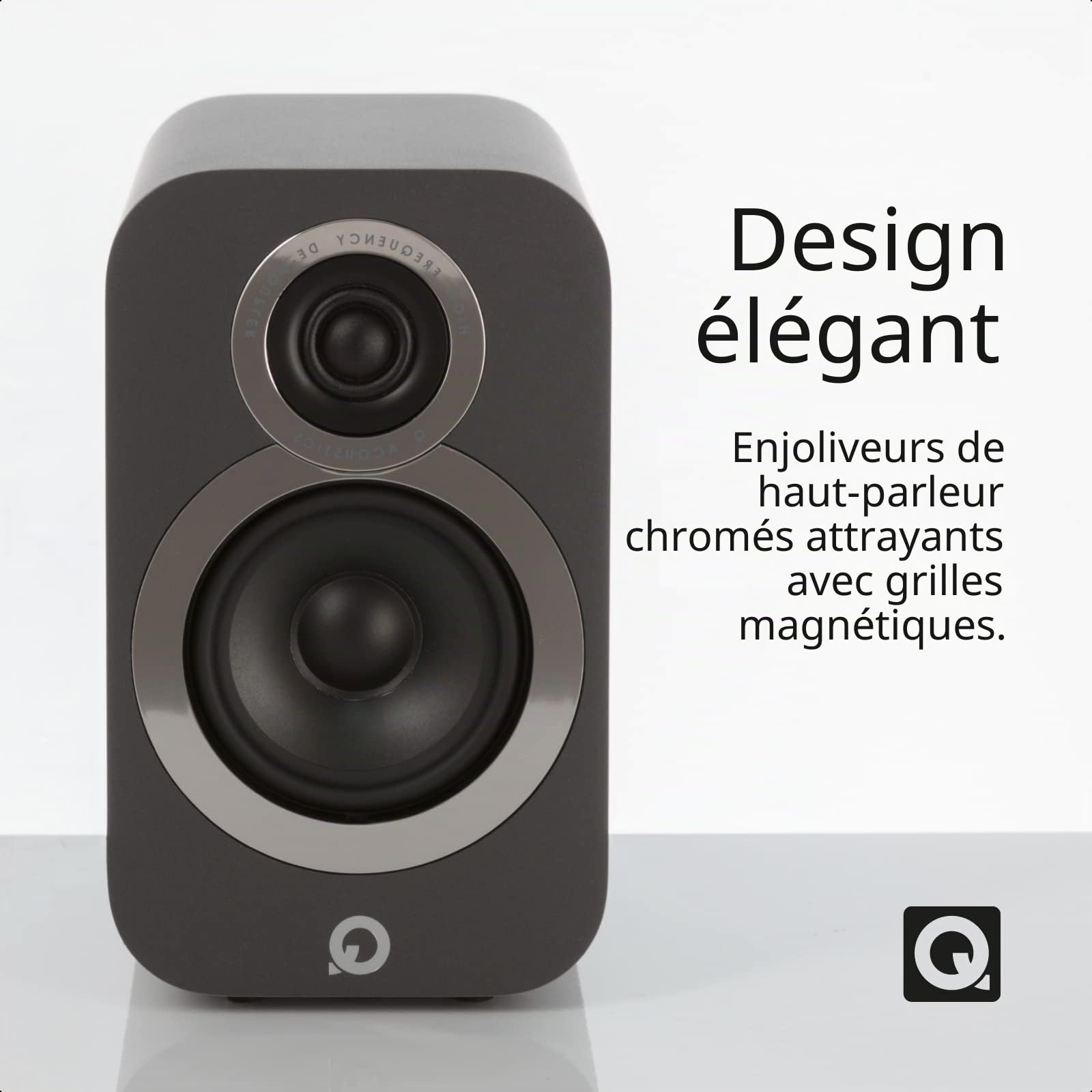 Q ACOUSTICS 3010i Paire d'enceintes compactes pour étagère Gris Graphite – Boîtier Reflex 2 Voies, Haut-Parleur de Basse 100 mm et Tweeter 22 mm – HiFi stéréo/Passif