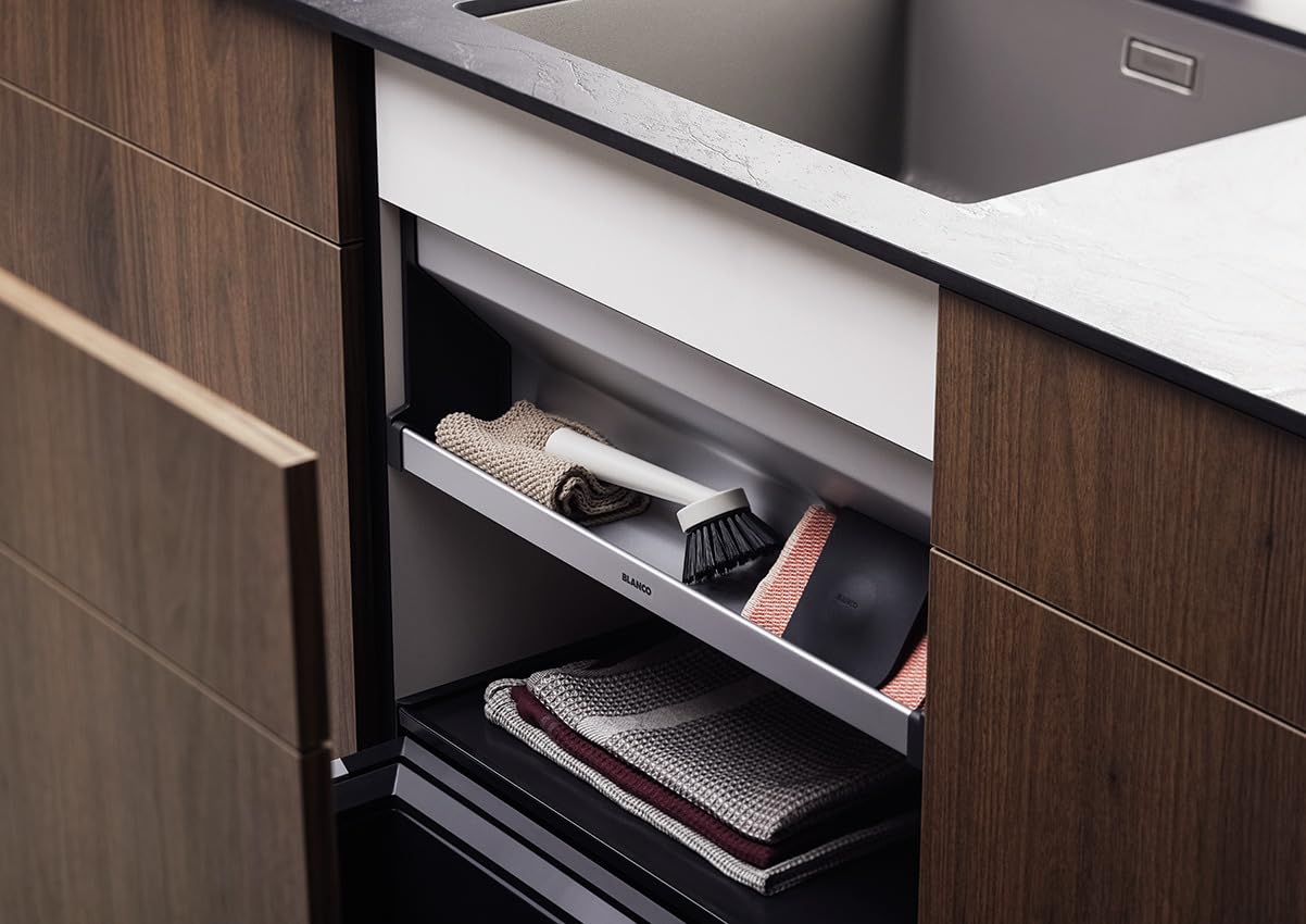BLANCO Orga Shelf 60 - Bandeja de aluminio para armarios inferiores de 60 cm de ancho, la bandeja ofrece espacio adicional para guardar utensilios de fregadero como cepillos, esponjas y bolsas de | [56,8 x 9,9 x 19,4 cm] | para armarios inferiores de 60 c