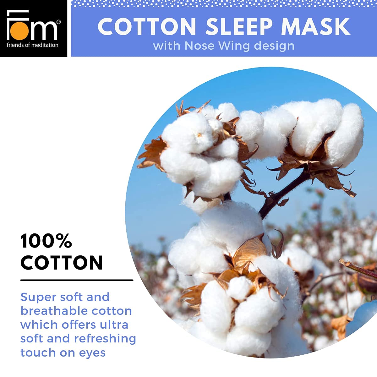 Friends Of Meditation 100% Cotton Sleep Mask | Light Blocking Sleep Eye Mask, Comfortable & Soft, Night Eye Mask For Travel | 100% Blackout With Nose Wire & Adjustable Band (Blue) 4