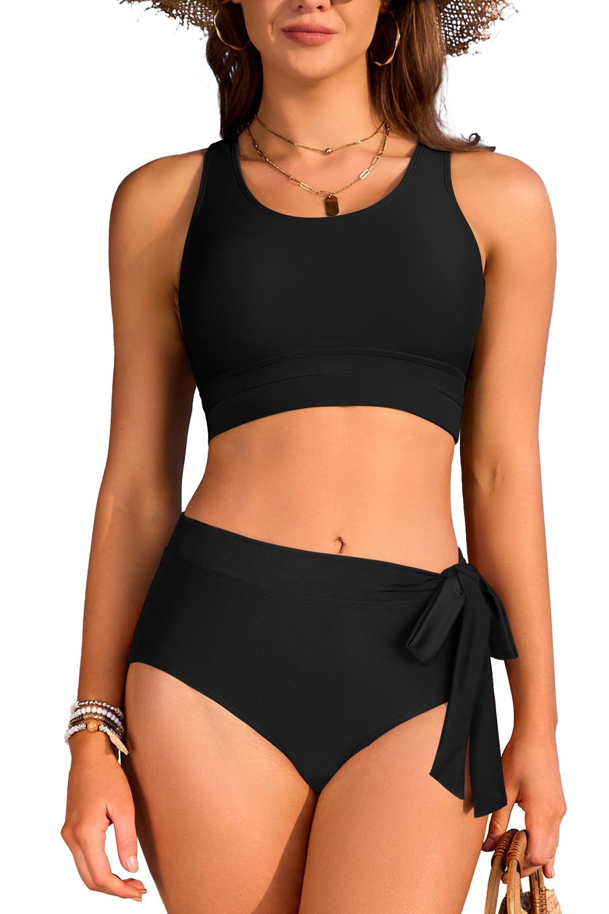 SHEKINI Maillot Bain Femme 2 Pieces Taille Haute Sport Femme Bikini Set Sexy Bikini Femme avec Nœud de Cravate