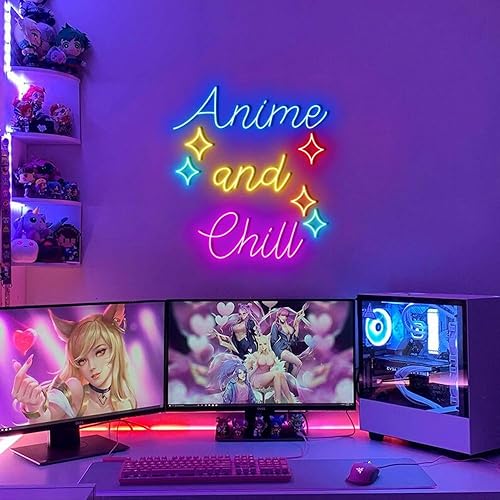 Miniatura 1 de AMANYMXOK Letreros de neón personalizados de Anime and Chill para decoración de pared, letrero de luz LED rosa para sala de juegos, fiesta, bar,
