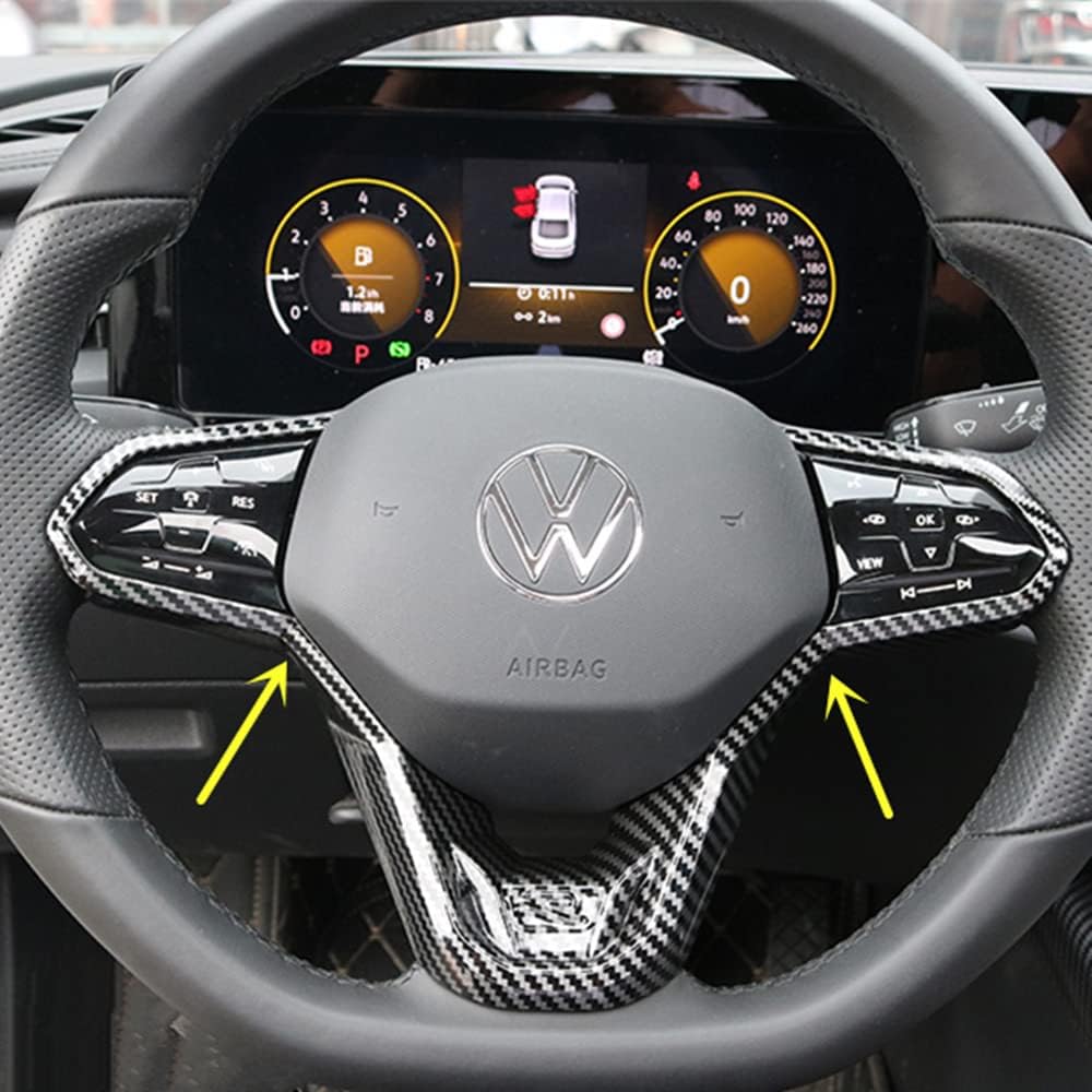 Sport Style Carbon Fiber Print Steering Wheel Cover Trim for VW Volkswagen Atlas 2021-2025 Atlas Cross Sport Taos Jetta 2022-2025