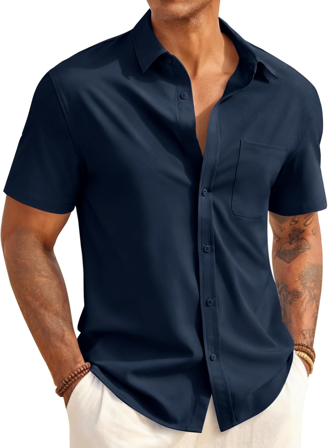 Runcati Mens Button Down Shirts Short Sleeve Casual Dress Shirt Summer Linen Untucked Shirts with Pocket