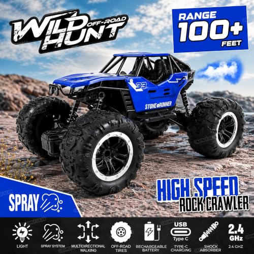 Image of Orange Bear Remote Control Car Toy (1 Year Warranty) Mist Spray Effect Monster Truck Drift RC Car Rock Crawler | Rechargeable | 100+ft Range 2.4GHz Remote | Type-C USB | 2WD Off-Road Racing Car