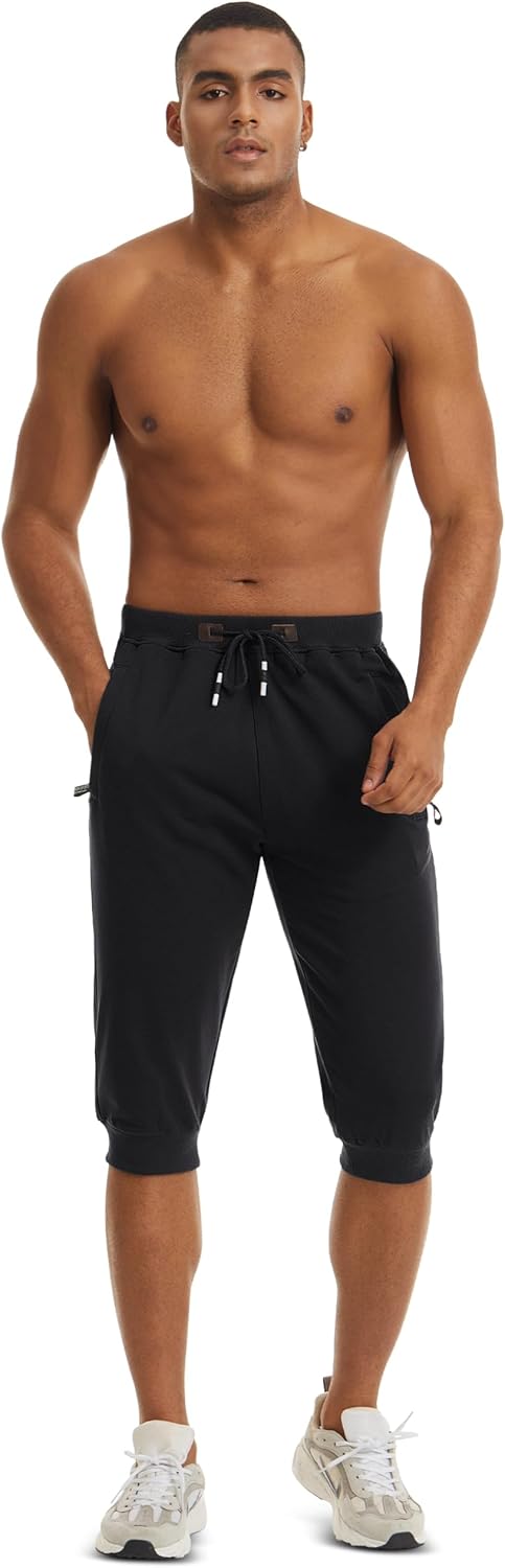 MAGCOMSEN Men's 3/4 Jogger Capri Pants with Zipper Pockets Knee Length Running Training Workout Shorts - Image 6