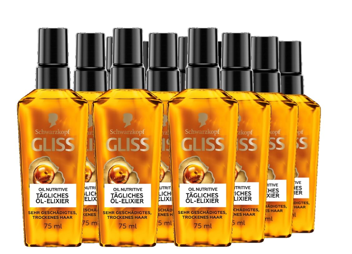 GLISS Haaröl tägliches Öl-Elixier (12x 75 ml), Haaröl für trockenes Haar pflegt & veredelt die Haare ohne zu fetten, mit nährendem Arganöl & Vitamin E für stärkeres Haar
