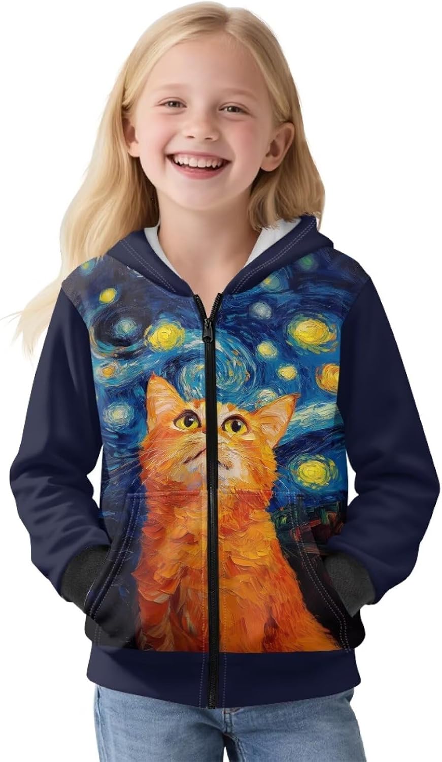 Zip Up Hoodies for Teen Girls Graphic Sweatshirt for Kids Winter Jackets Pockets Thick Outerwear for School 6-16