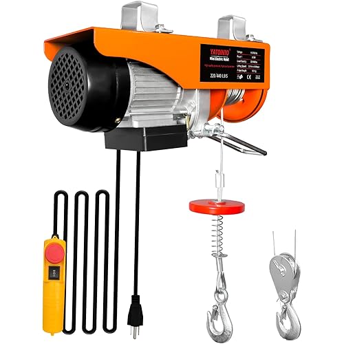 440Lbs Electric Hoist,510W Electric Winch with Zinc-Plated Steel Wire Hoist for Garage, Warehouses, Factories 39.4ft Lifting Height with Emergency Stop Switch