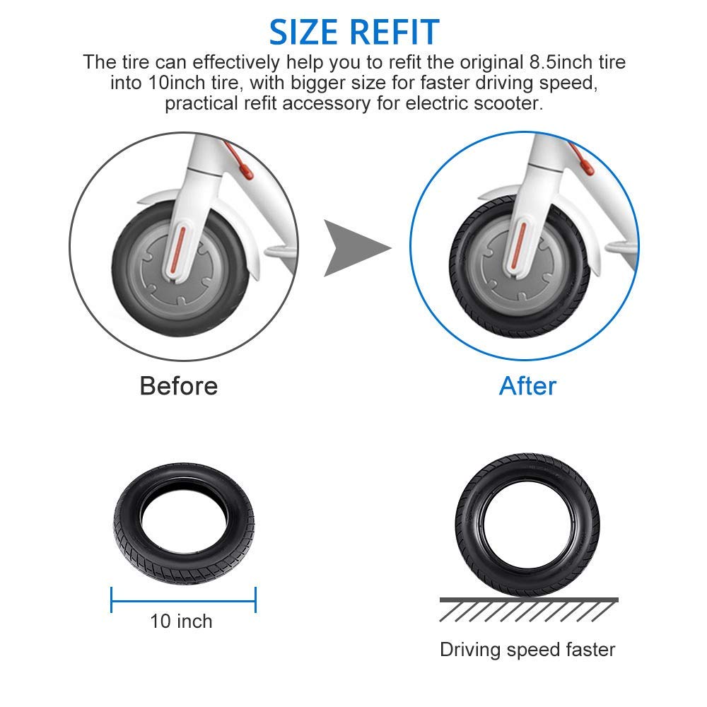 Rueda de Repuesto de neumático de Scooter Delantero/Trasero de 10 Pulgadas para M365 de 8,5 Pulgadas,neumático Exterior de Goma de Scooter eléctrico para M365 Pro
