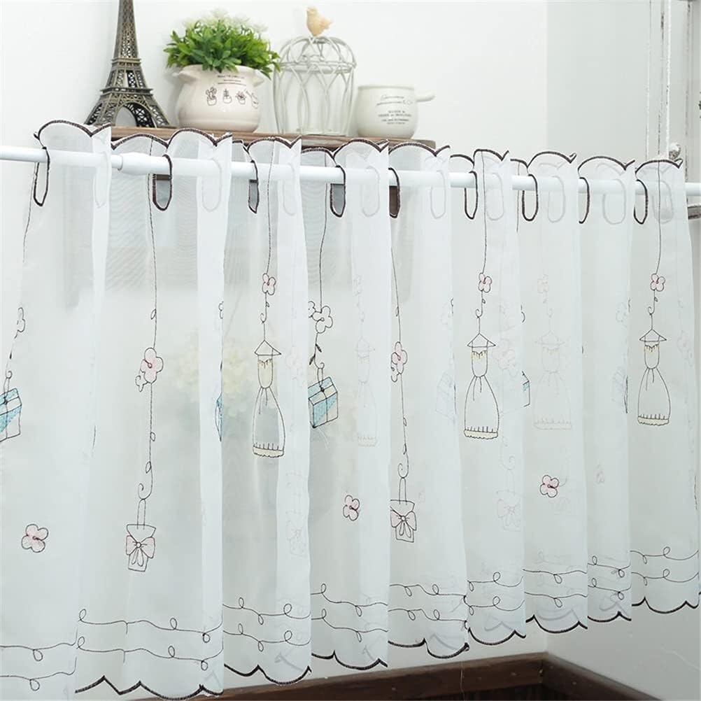 Tenda for Cucina Cafe,Tenda Corta, Ricamo Cafe Mantovana Tenda Corta Trasparente Trattamento for Finestre Piccole Tendine,Bianca(W x H 230x87cm)