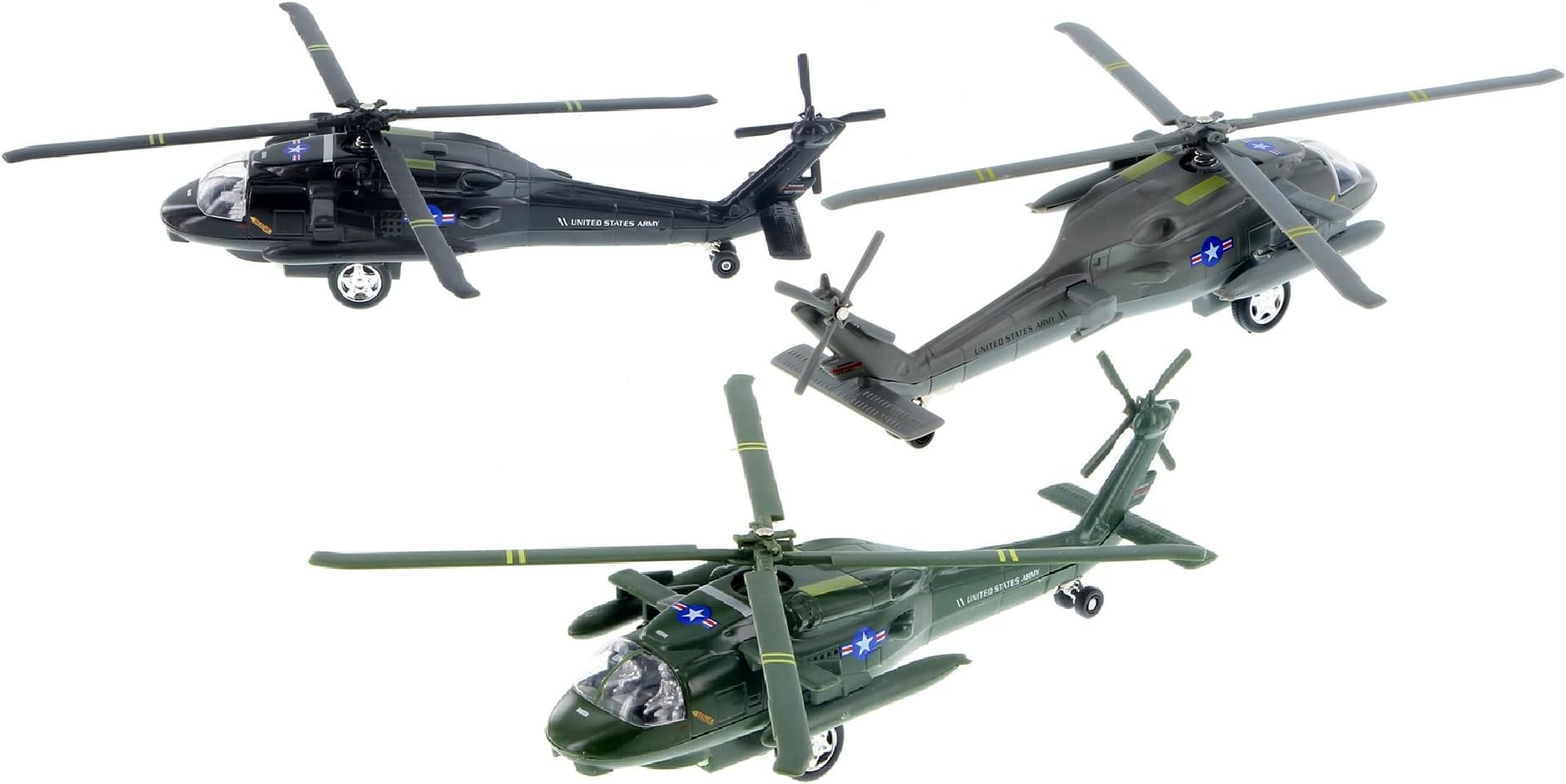 Playmaker Toys U.S. Army Sikorsky UH-60 Black Hawk Helicopter 10" Die Cast Metal Model Toy (1 at Random, Color May Very)