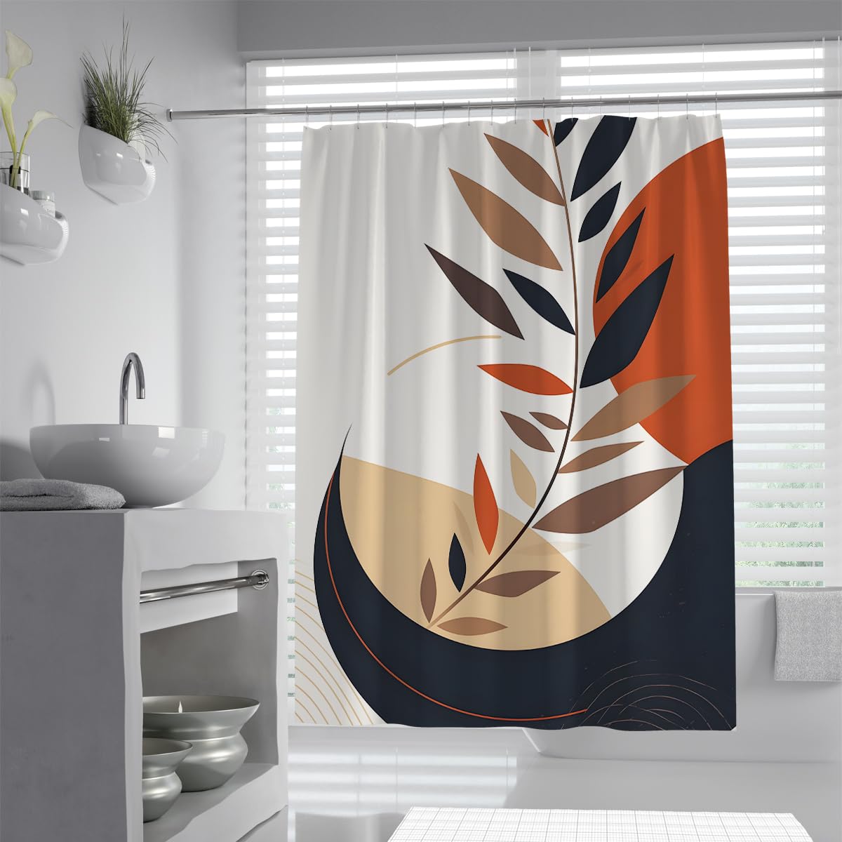 UIRINGART Modernist Shower Curtain W160xL200cm Colorful Leaves Terracotta Shape Art Mildew Resistant Machine Washable Polyester Fabric Lightweight Bathroom Bathtub Curtains