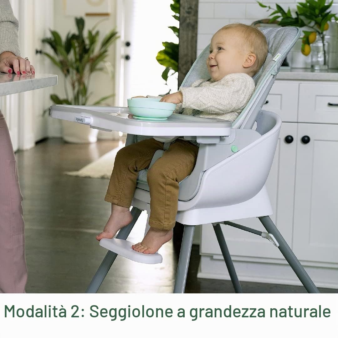 Ingenuity, seggiolone evolutivo Beanstalk 6-in-1, seggiolone alimentazione con vassoio rimovibile e seggiolino di rialzo per bambini con vibrazioni rilassanti e arco di gioco, 0-5 anni, Ray