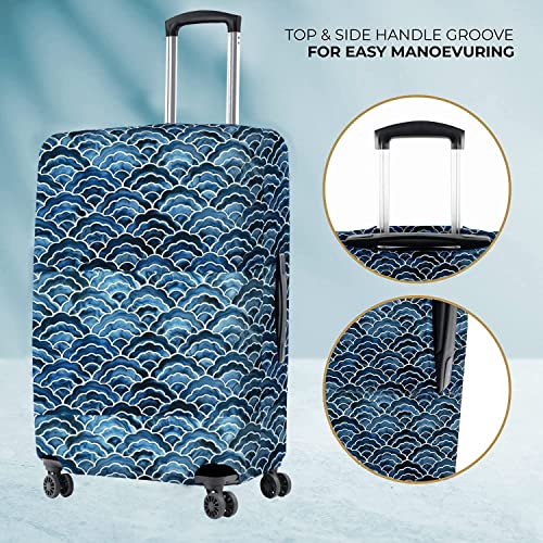 Image of Nasher Miles Polyester 55 (20 Inch) Small Protective Luggage Cover - Japanese Wave Design