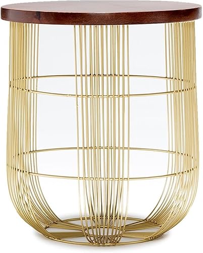 Miniatura 4 de Finch Maxwell - Mesa auxiliar de metal dorado, pequeña mesa auxiliar redonda para sala de estar o dormitorio, totalmente montada, parte superior de