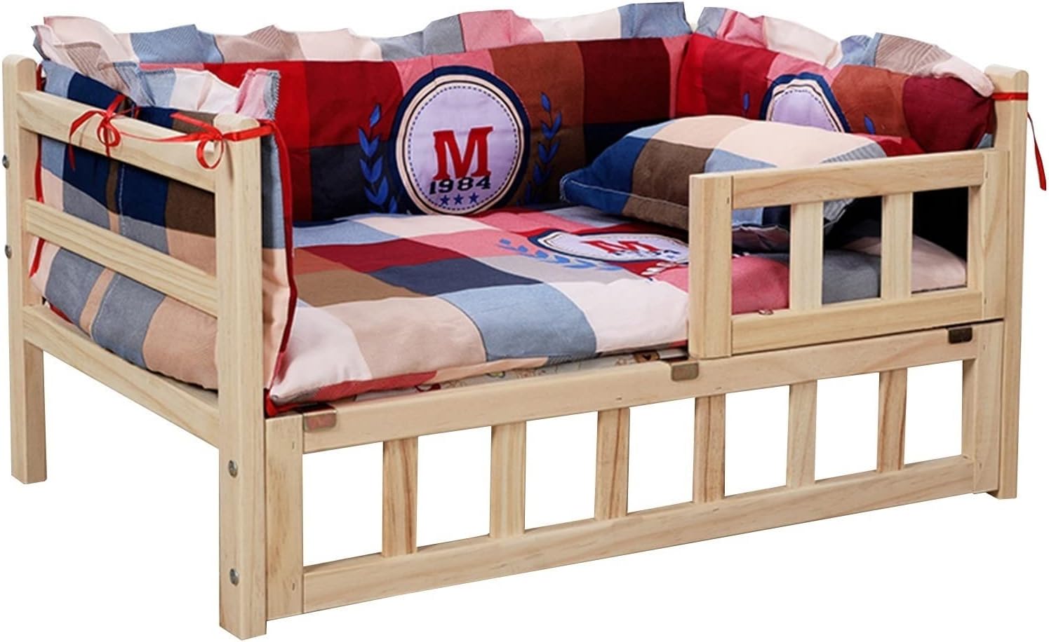 Wood Rustic Elevated Bed for Dogs Cats, Indoor Outdoor Training Camping Dog Kennel with Mattress ＆ Pillows, Comfortable Raised Pet Couch (Color : Style2, Size : S-54x39x38cm/21x15x15) (Style2 L)