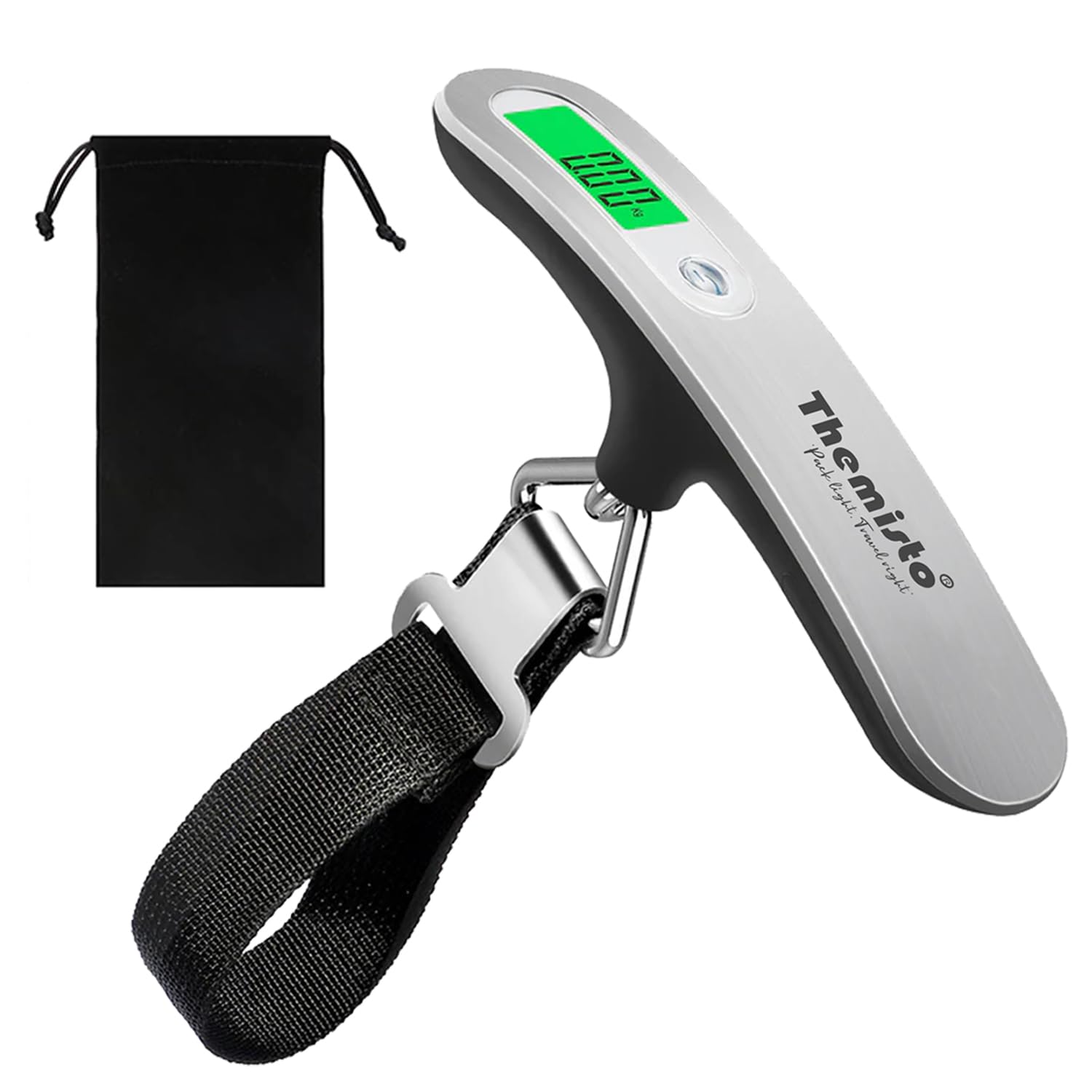 Themisto TH-WS09 Digital Travel Luggage Scale, 50kg Capacity, Tare & Hold Functions, Silver