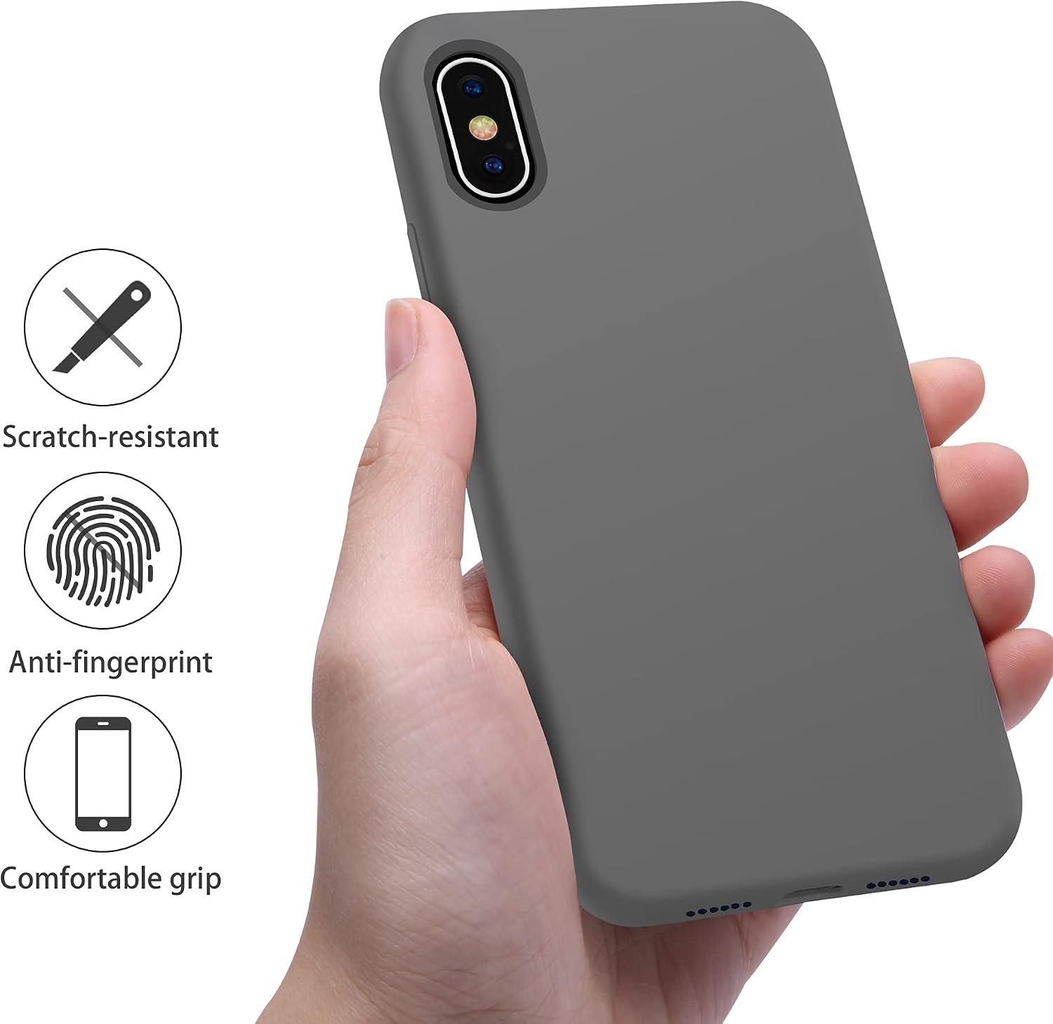 OTOFLY Liquid Silicone Gel Rubber Full Body Protection Shockproof Case for iPhone Xs/iPhone X，Anti-Scratch&Fingerprint Basic-Cases，Compatible with iPhone X/iPhone Xs 5.8 inch (2018), (Space Gray)