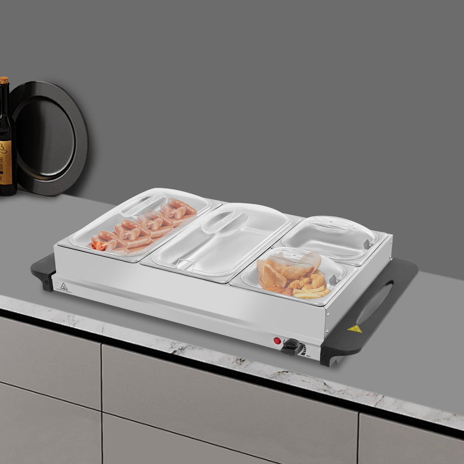 Scaldabagno a buffet da 300 W, con 4 vassoi estraibili, scalda cibo a buffet, piastra calda per sale da pranzo alberghiere, buffet commerciali
