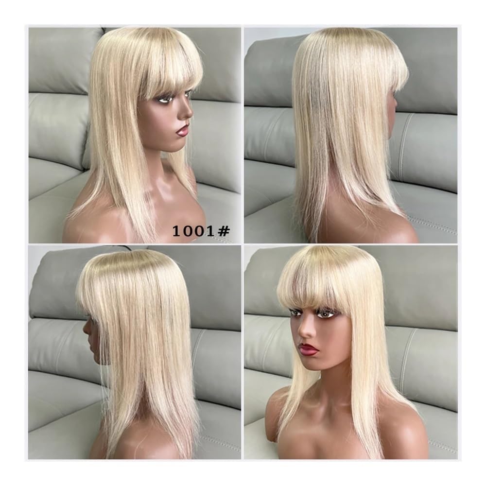 Topper for capelli umani con frangia for donna, clip con base in seta 12X13 cm nel parrucchino for capelli diradati(30 cm,Dark Brown)