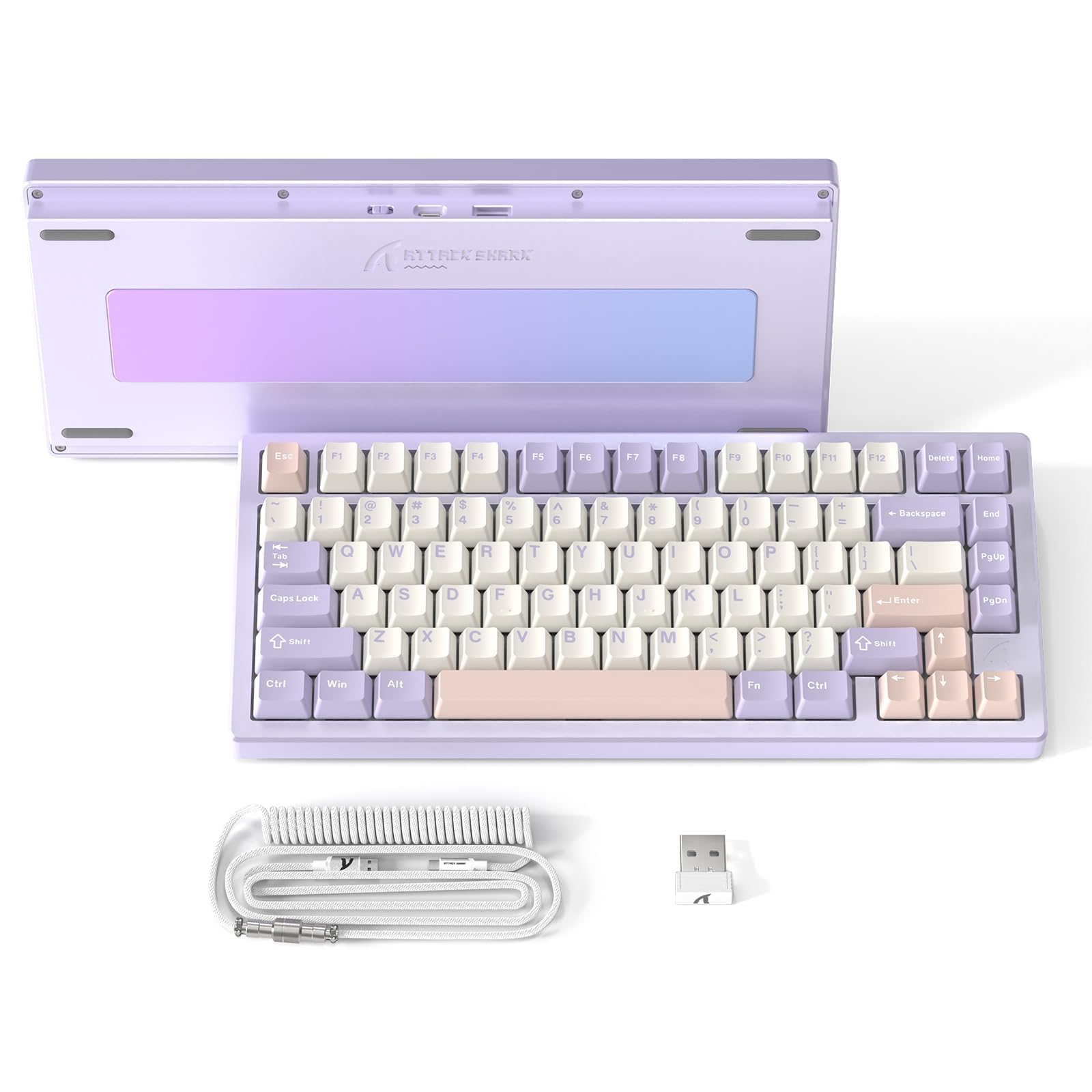 ATTACK SHARK X75 Via Teclado Mecánico Gaming Inalámbrico Completo De Aluminio, BT/2.4G/USB-C, Interruptores Lineales Intercambiables RGB, Diseño QWERTY del 75% con 5 Capas De Amortiguación-Púrpura