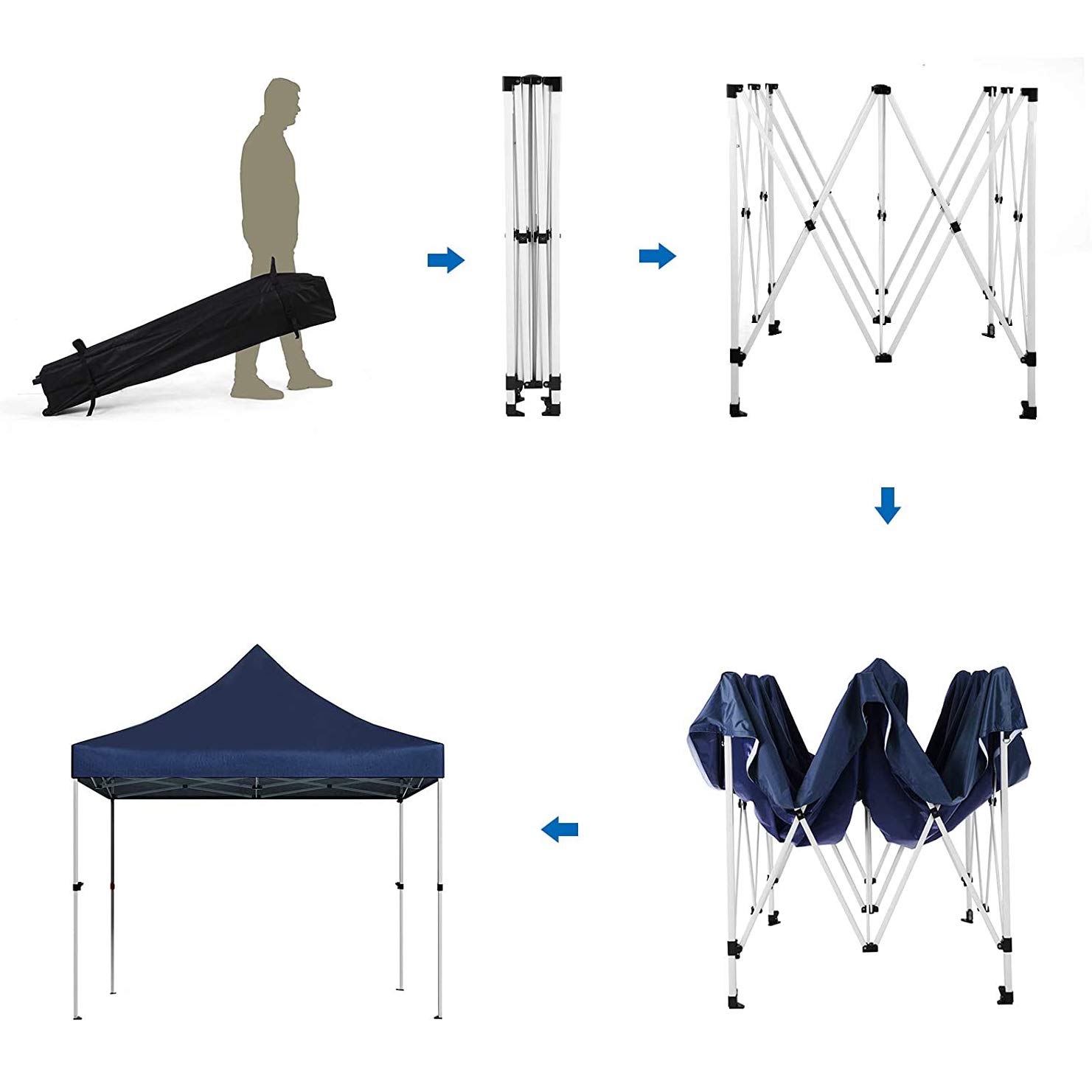 Gazebo da Giardino, Tenda a baldacchino Pop-up Anti-UV, Tenda per Feste Impermeabile, con Sacchi di Sabbia, pioli, Corde e Borsa per Il Trasporto con Ruote
