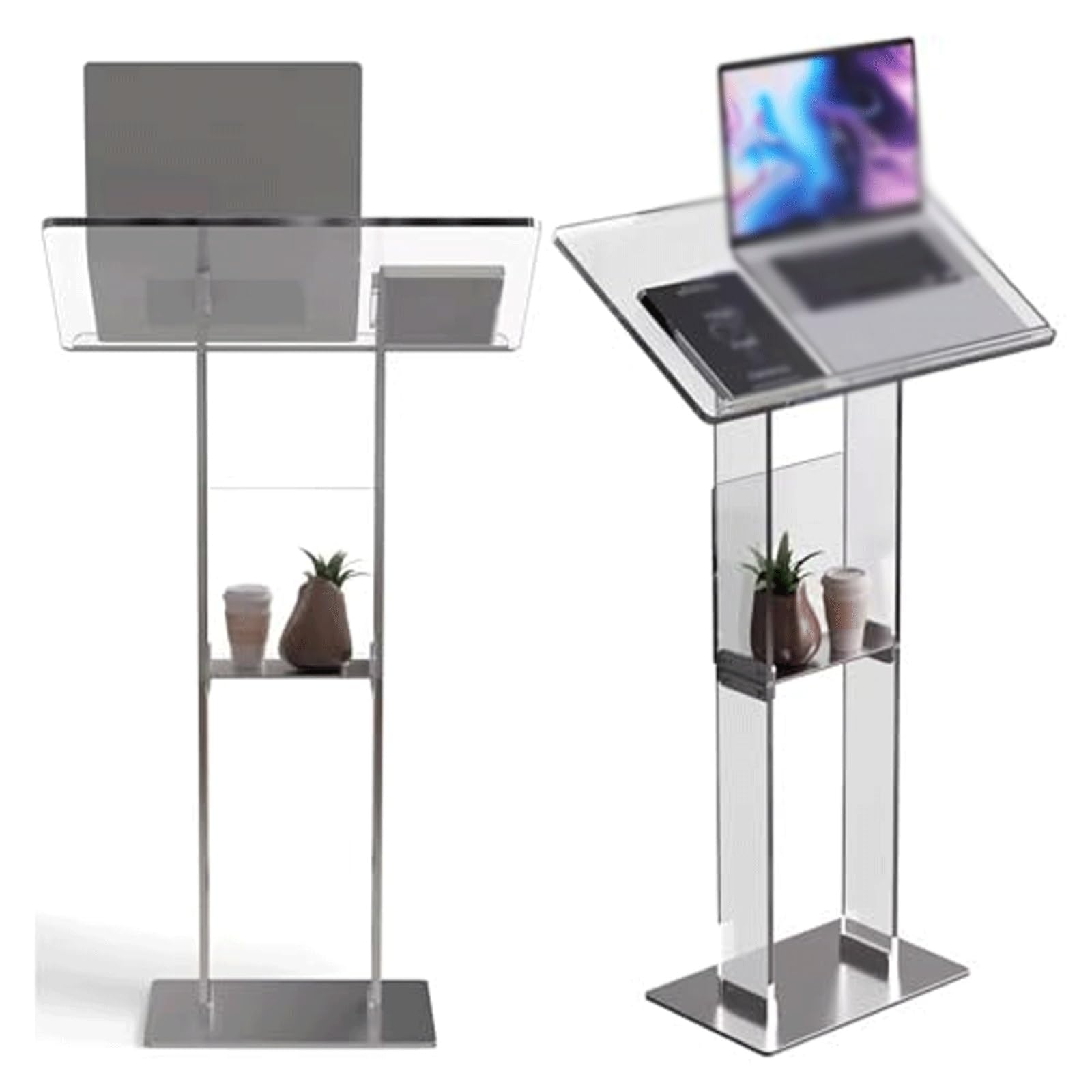 Podium en acrylique transparent, pupitre d'église avec Base en métal | Bureau de réception sur pied for hôtesse, for concert, mariage, événement, salle de classe