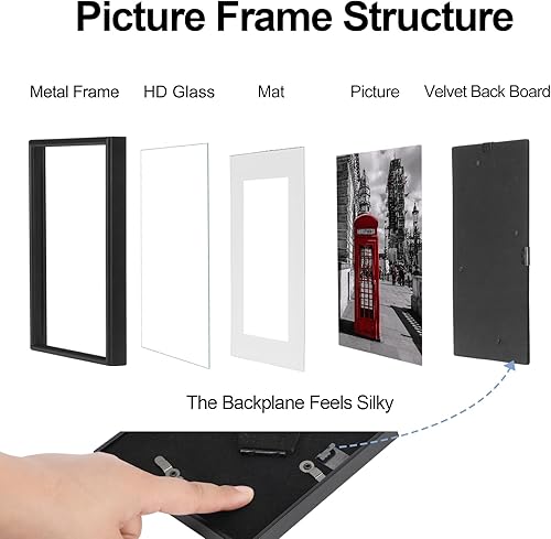 Miniatura 2 de Juego de 4 marcos de fotos de 4 x 4 pulgadas, color negro mate, diseño simple y moderno, de aluminio cepillado delgado, cuadrado, para fotos de 3 x