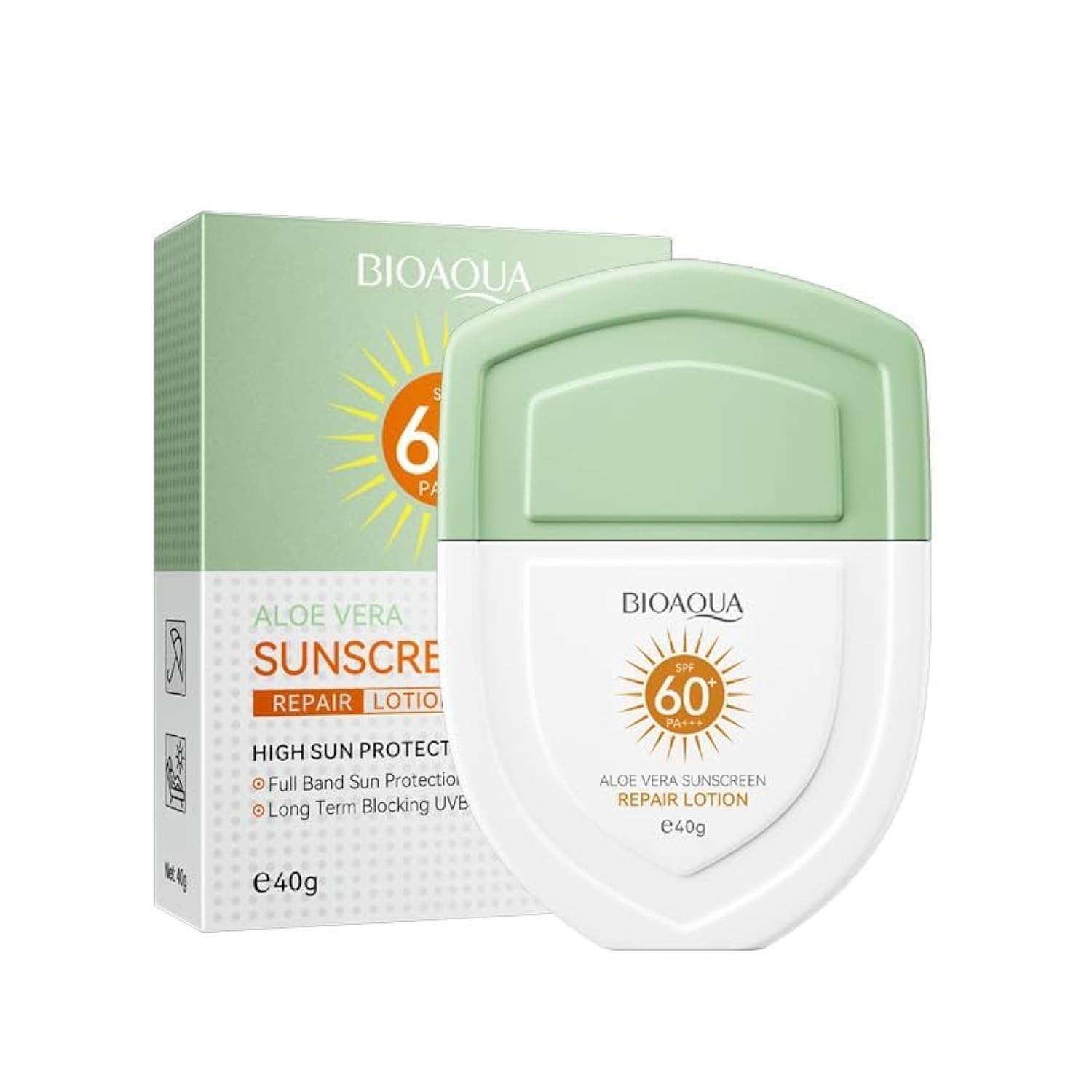 FETT 2PCS Aloe Soothing SPF 60 PA+++, Oil Free Sunscreen Cream for Face- Sun Protection & Sun Skin Care, Non-Greasy, 40g