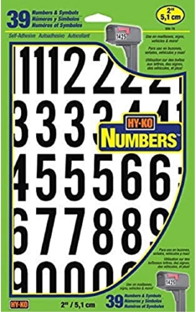 Hy-KoProducts MM-7N Self Adhesive Vinyl Numbers 2" High, Black & White, 39 Pieces