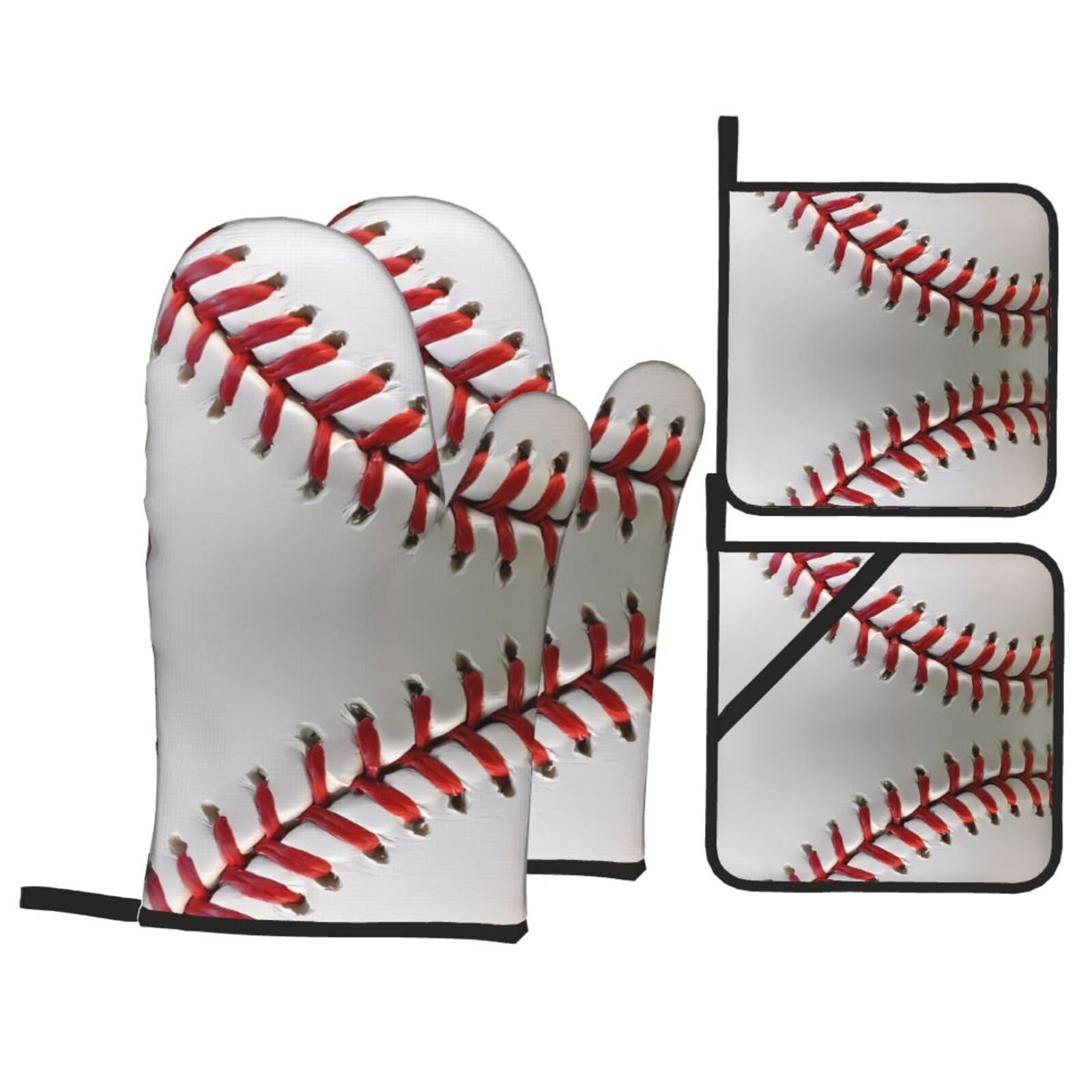 HJFCZH Sport Ball Baseball Prints Kitchen Throw Set: Durable Oven Layers with Waterproof Polyester – 4 Piece Heat Protection System