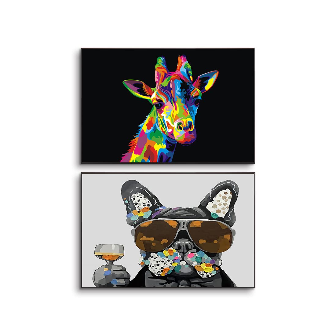 カラフルな動物の油彩画（金色フレーム付き） カラフルな動物の油彩画（金色フレーム付き） カラフルな動物の