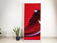 Vista 2 de Signs Soporte retráctil de alta calidad para pancartas enrollable para ferias comerciales, color plateado 33½ x 65-90 y funda de transporte rígida