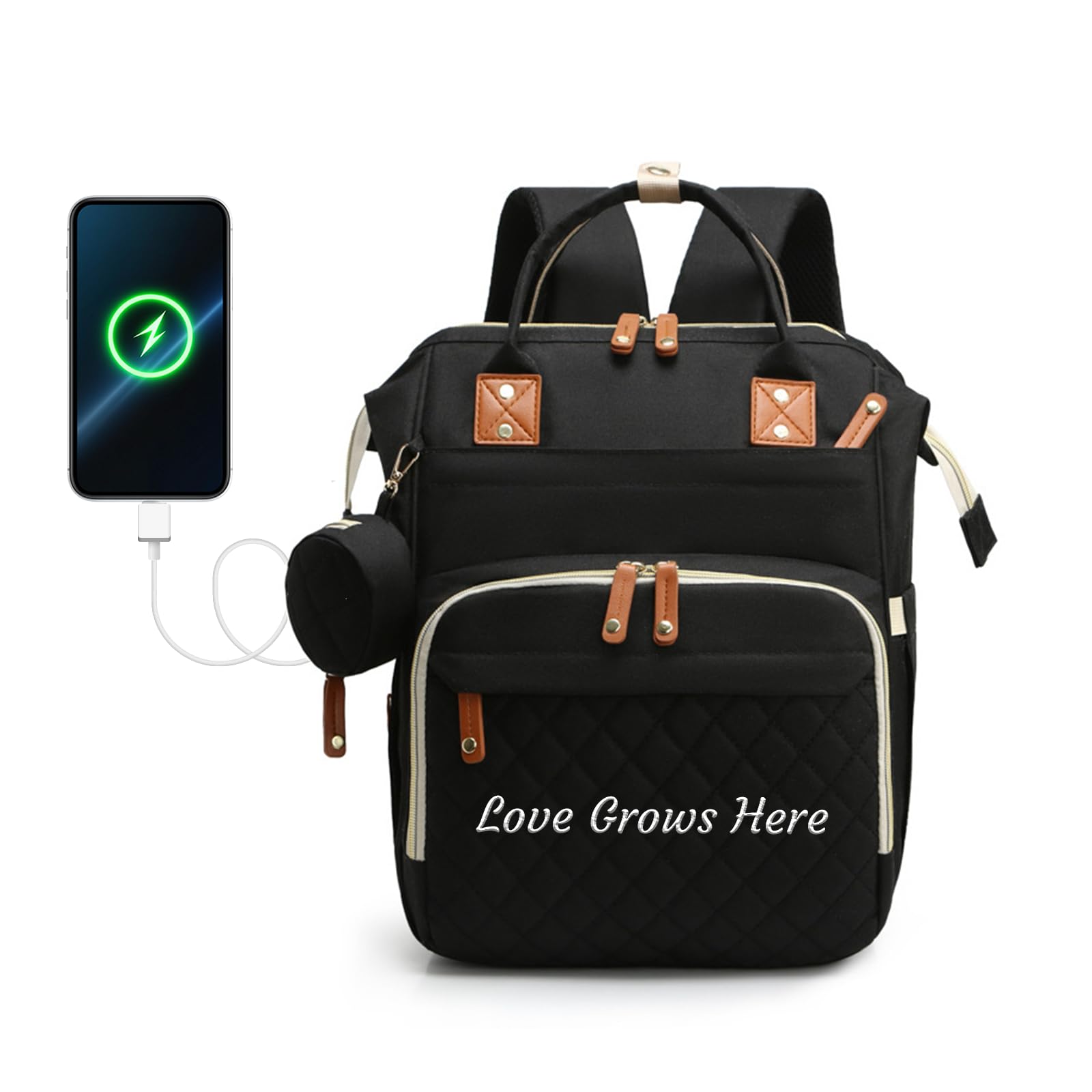 Personalized Changing Bag, Embroidered Baby Changing Bags with Custom Text, Water Resistant Baby Bag, Nappy Changing Backpacks with 17 Pockets, 20L Large Diaper Bag for Mom and Dad (Black)