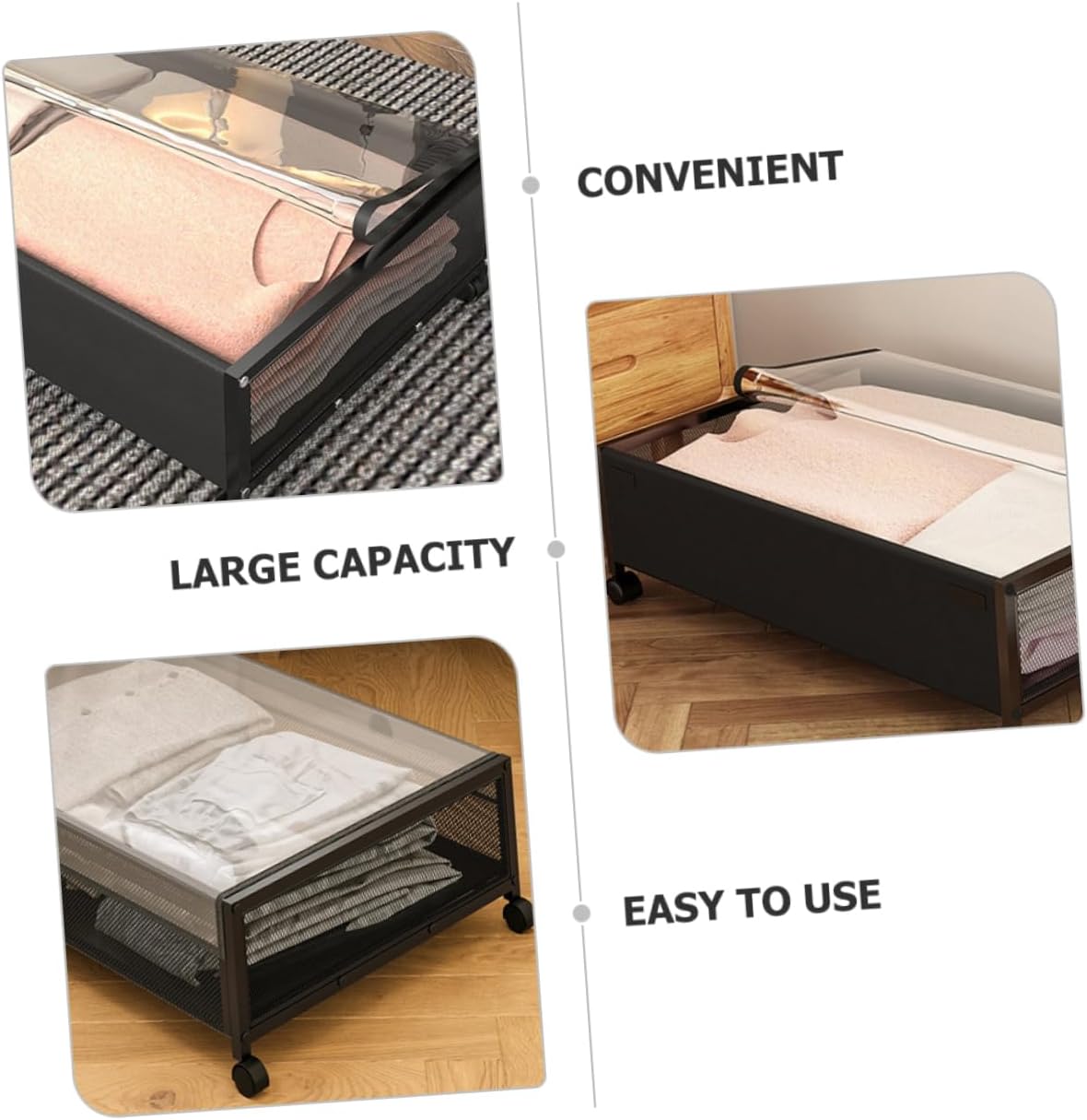 Garneck Roller Bed Bottom Basket Blankets Container Rolling Toy Storage Bed Clothes Organizer Storage Bins Storage Cart Clothes Storage Holder Storage Shelf Non-woven Fabric Black