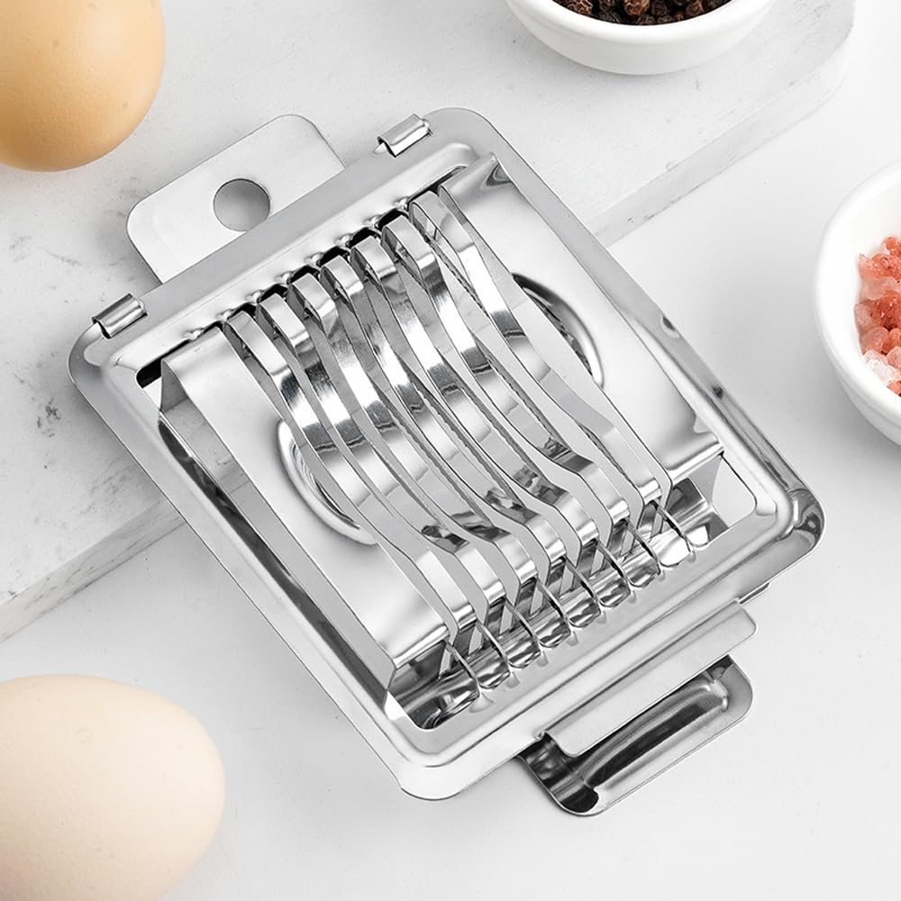 Shirene Corta Huevos Cocidos,Rebanador de Huevos Gourmet de Acero Inoxidable Pulido Cuchilla Dentada y Herramienta de Corte Resistente para Huevos Cocidos Frutas y Alimentos Blandos