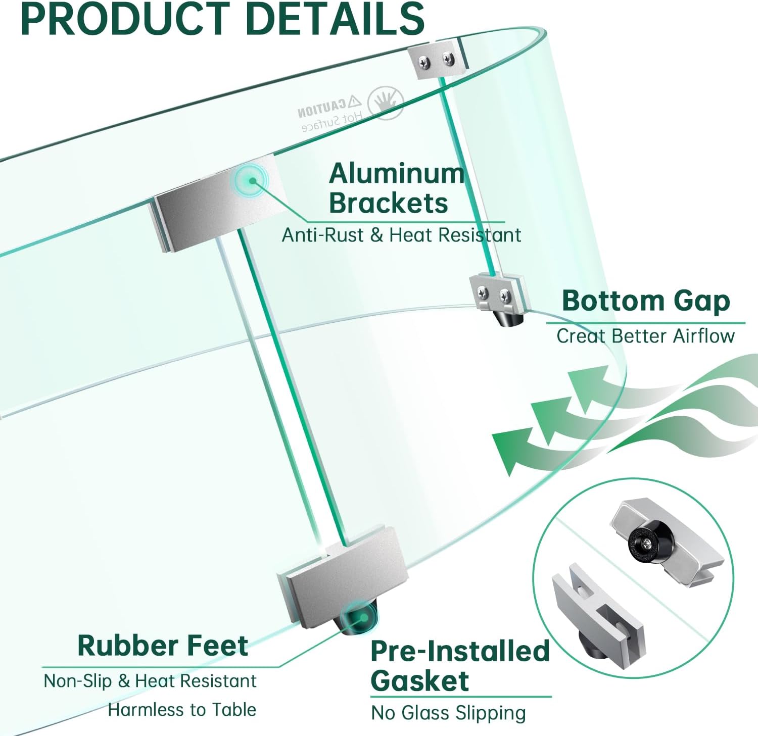 33" x 33" x 7" Round Fire Pit Wind Guard - Durable Fire Pit Glass Wind Guard with Aluminum Corner Brackets for Outdoor Firepit or Gas Fire Table, Easy Assembly