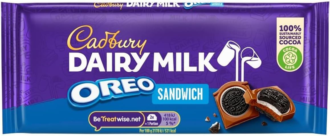 Cadbury Dairy Milk OREO Sandwich Chocolate Bar, With OREO Biscuit Pieces, 96g (Pack of 15)