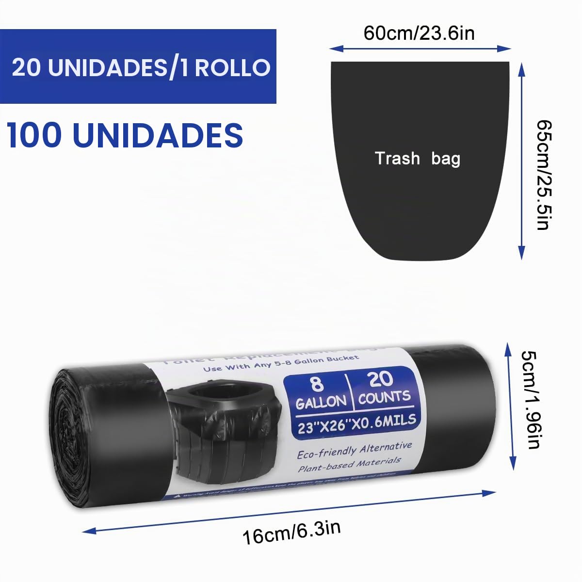 100 Piezas Bolsas de Basura Set,30L Bolsa de Basura Biodegradable para Inodoros de Camping, Impermeables Bolsas de Aseo de Camping, para Camping, Cocina, Sala de Estar, Baño