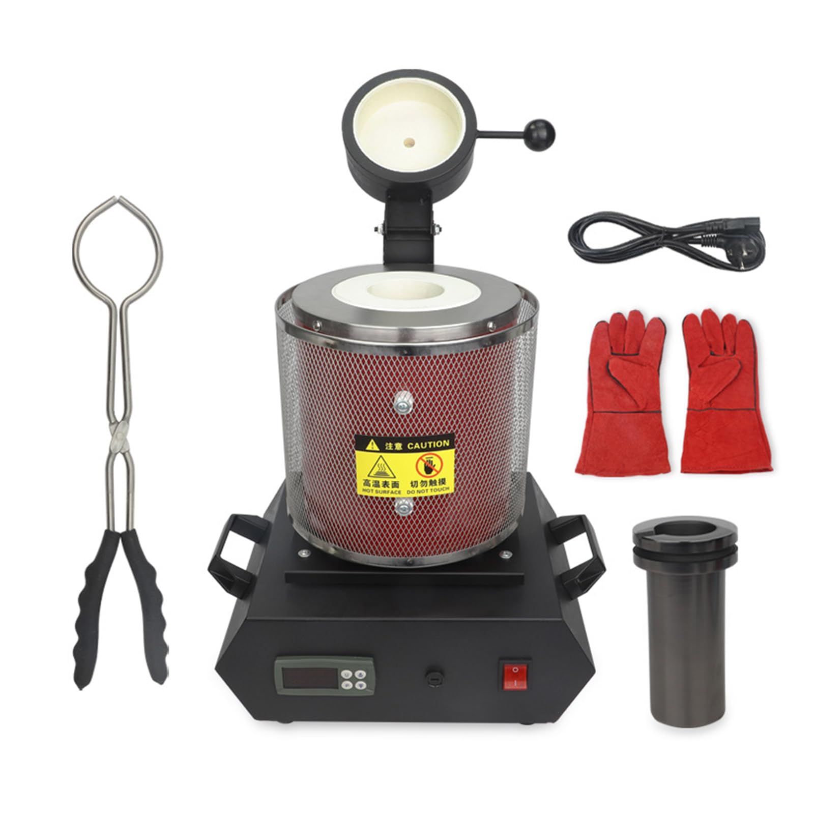 HMWOKPOT 2102°F Digital Casting Jewelry Making Tool Electric Gold Metal Melting Furnace with Mesh Guard Gold Silver Aluminum Graphite Refining Crucible Machine,Red,2kg
