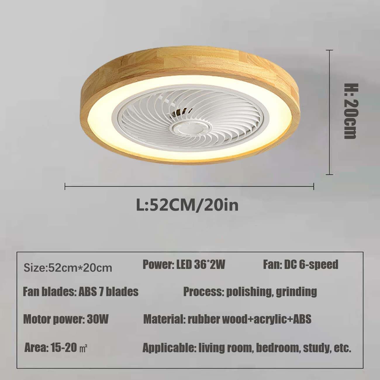Deckenventilator mit Lampe & Fernbedienung - Holzdesign, leise, dimmbar, Reversible Luftrichtung - 72W für Schlafzimmer, Wohnzimmer, Esszimmer